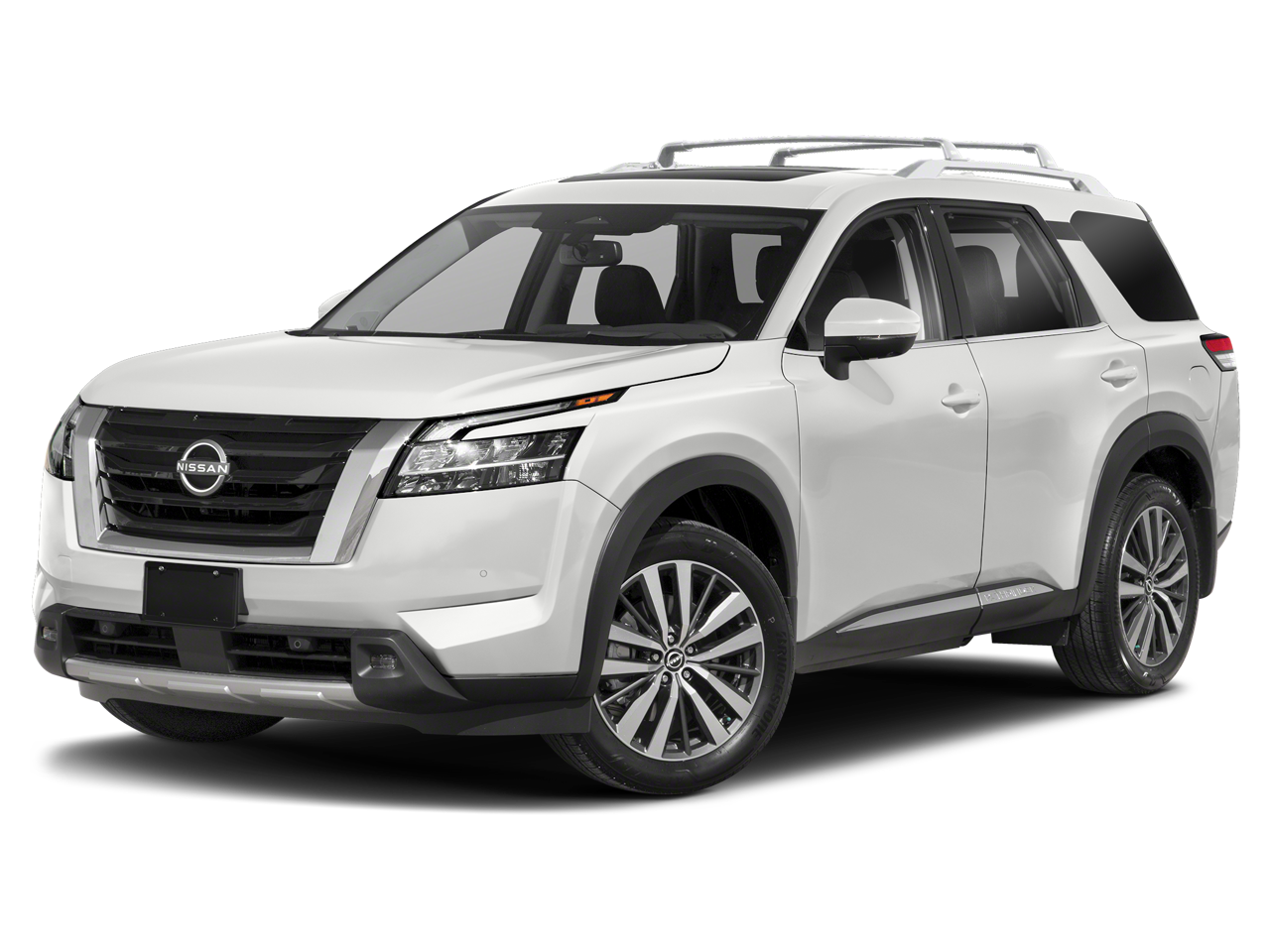 2024 Nissan Pathfinder Platinum in Pearl White Tricoat — front three-quarter view