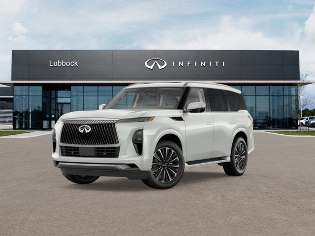 2026 INFINITI QX80 LUXE in Radiant White — front three-quarter view