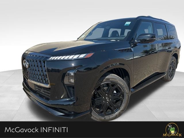 2026 INFINITI QX80 SPORT in Mineral Black — front three-quarter view