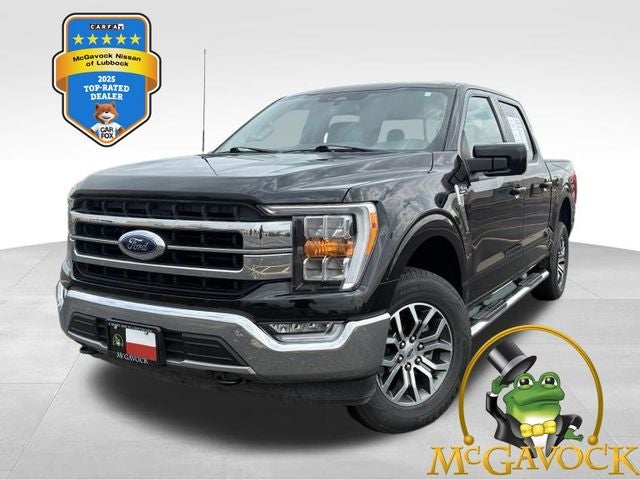 2021 Ford F-150 Lariat in Black Metallic — front three-quarter view