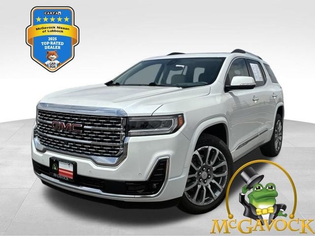 2023 GMC Acadia Denali in White Frost Tricoat — front three-quarter view