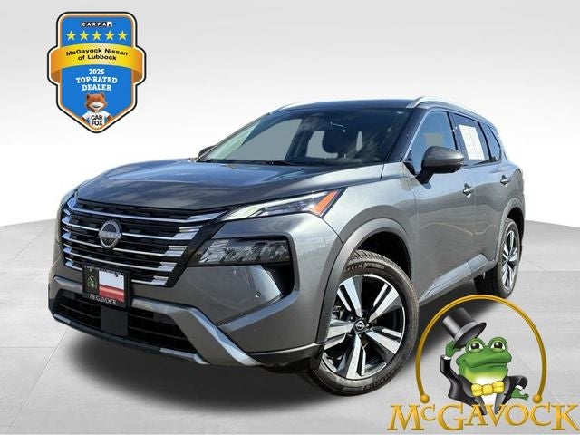 2024 Nissan Rogue SL in Gun Metallic — front three-quarter view